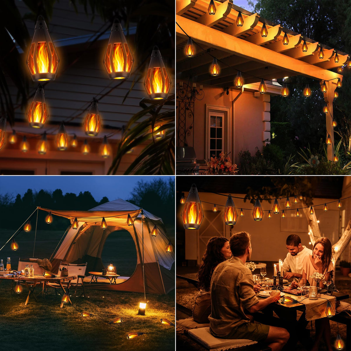 LinkMejor Lampion Kabel Api Solar, 27FT 10 LED Bola Air Tahan, Putih Panas