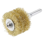 Wire Wheel Brush, 1.57" x 1.06" Stainless Steel Brass Plated Coarse Crimped Wire 0.012" with 1/4" (6mm) Round Shank for Cleaning Rust Stripping Abrasive
