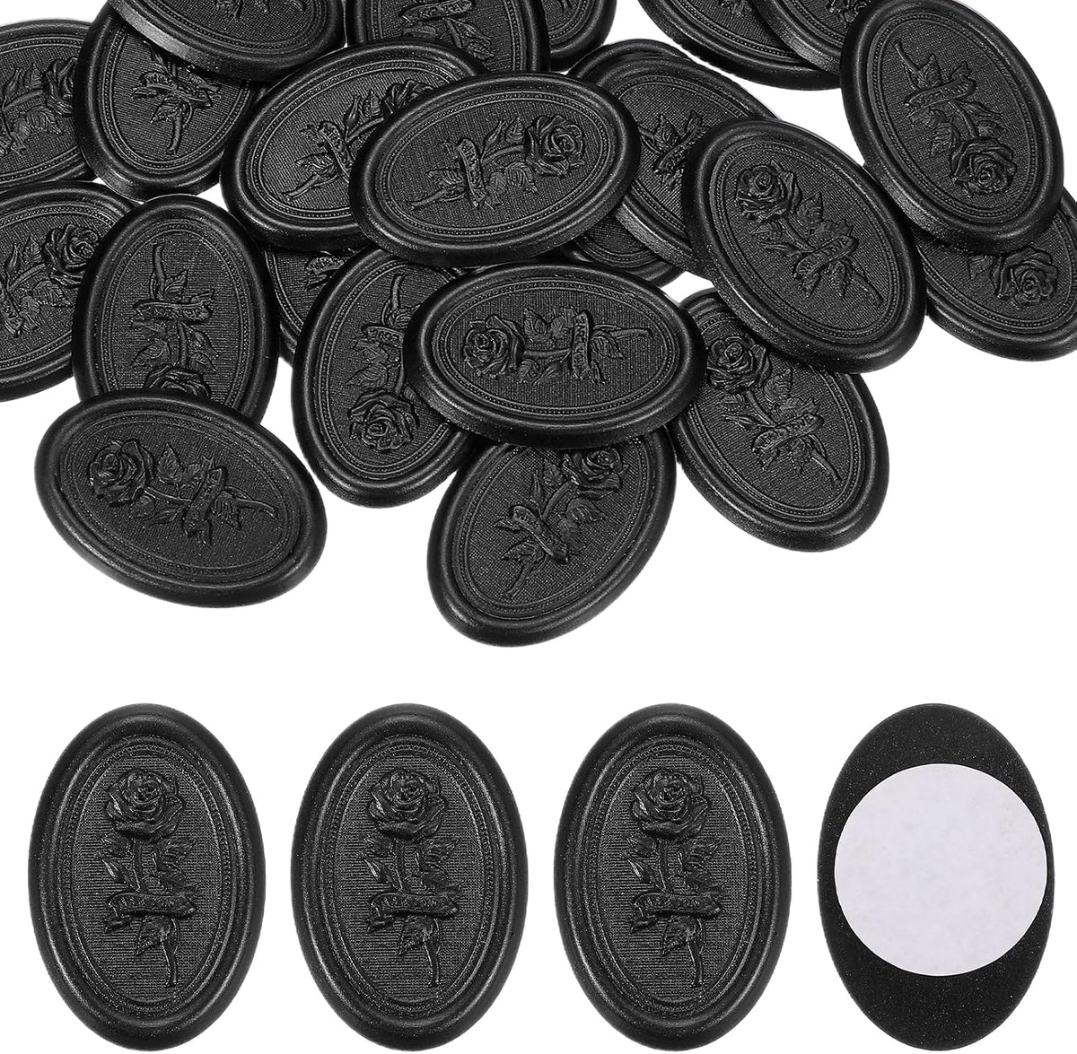 25 Pcs Wax Seal Stickers, Self Adhesive Envelope Letter Seal Stickers with Rose Pattern for Holiday Party Wedding Invitations, Gift Packaging, Black