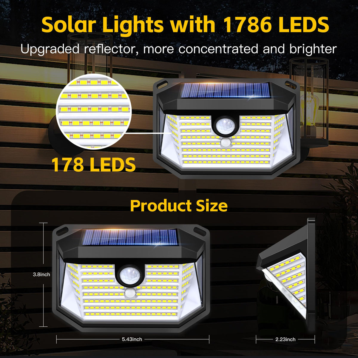 LinkMejor Solar Lights Outdoor, Motion Sensor Security Light, 178 LED, 8 Pack