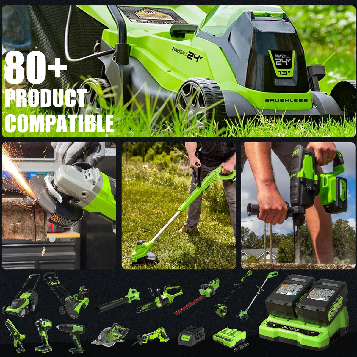 LinkMejor 2Pack 6.0Ah Yüksek Kapasiteli Greenworks 24V Batarya Değişimi