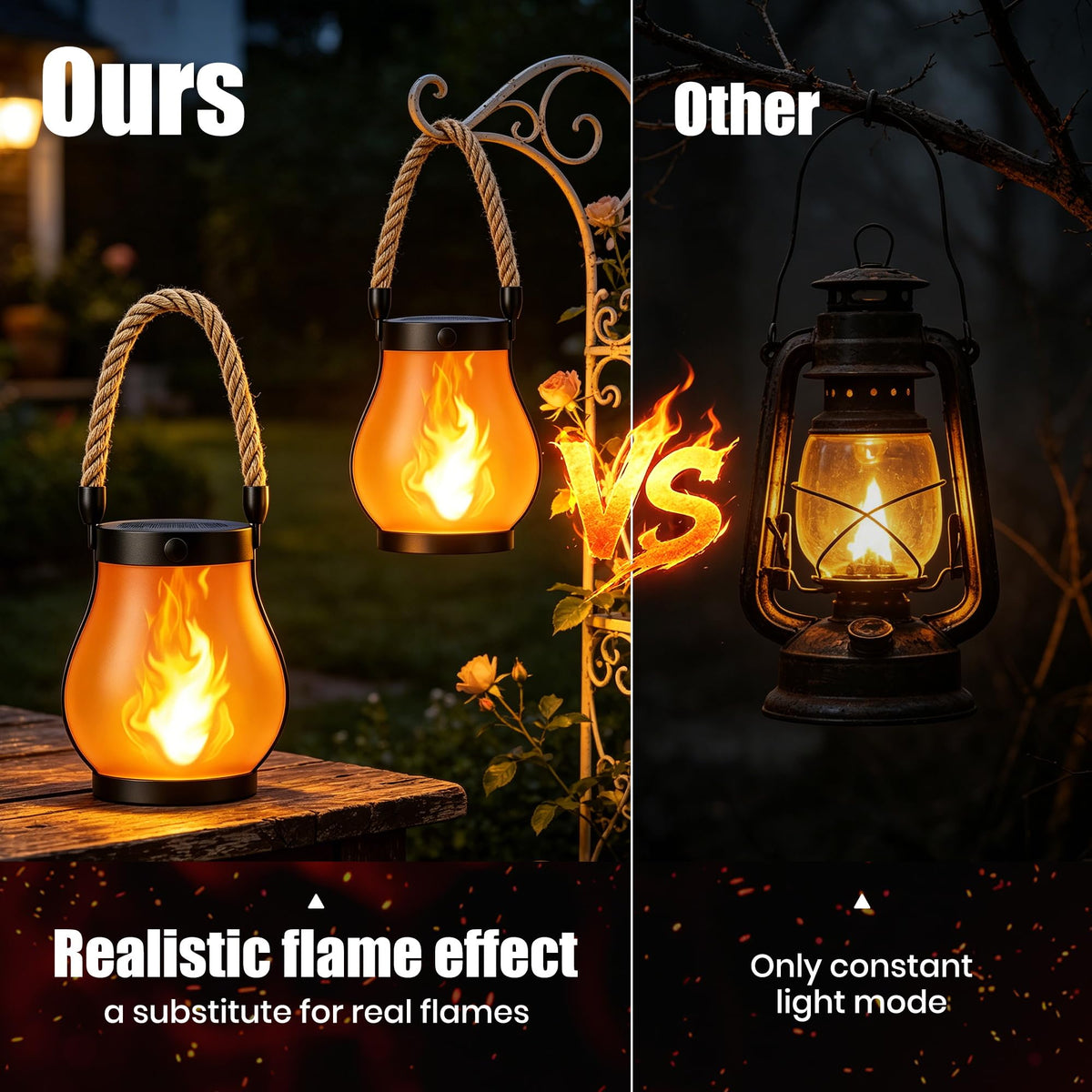 Zonne Lanterns Buiten Waterdicht, 2 Pack Flitsend Vlam Hanglampen