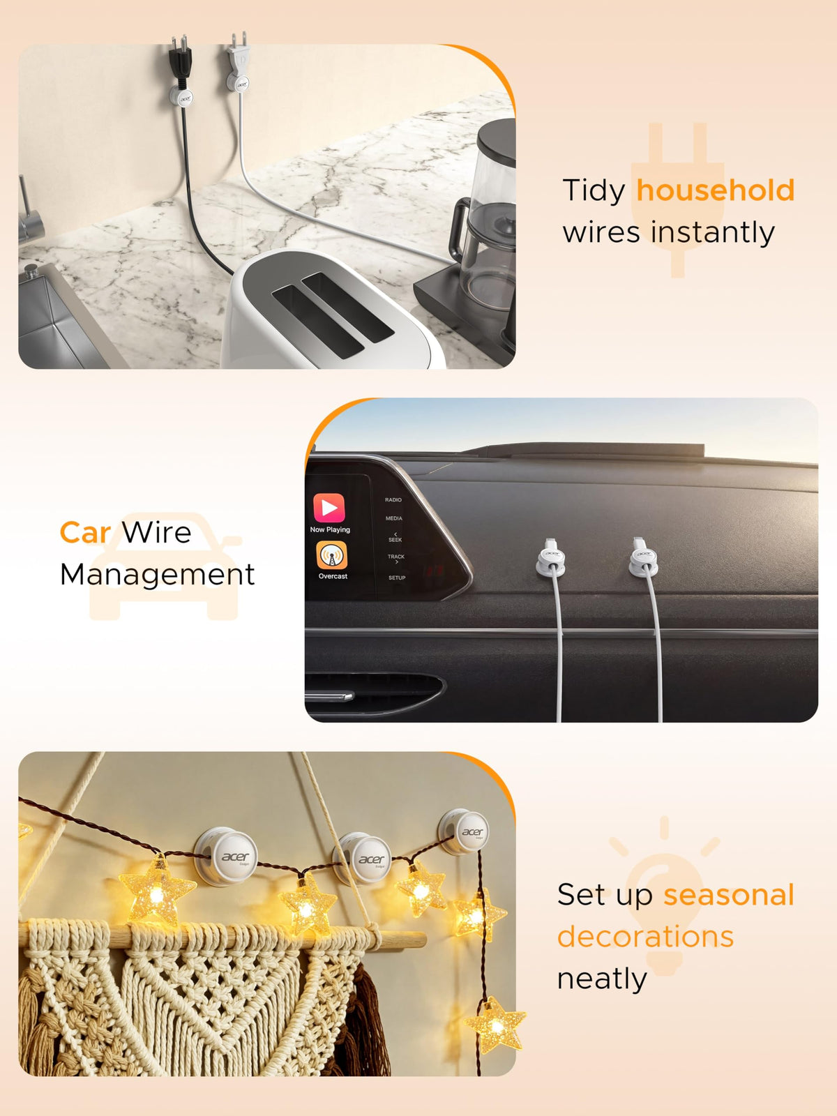LinkMejor 9 Pack Magnetic Rotatable Cable Clips, Cord Holder for Desk Nightstand