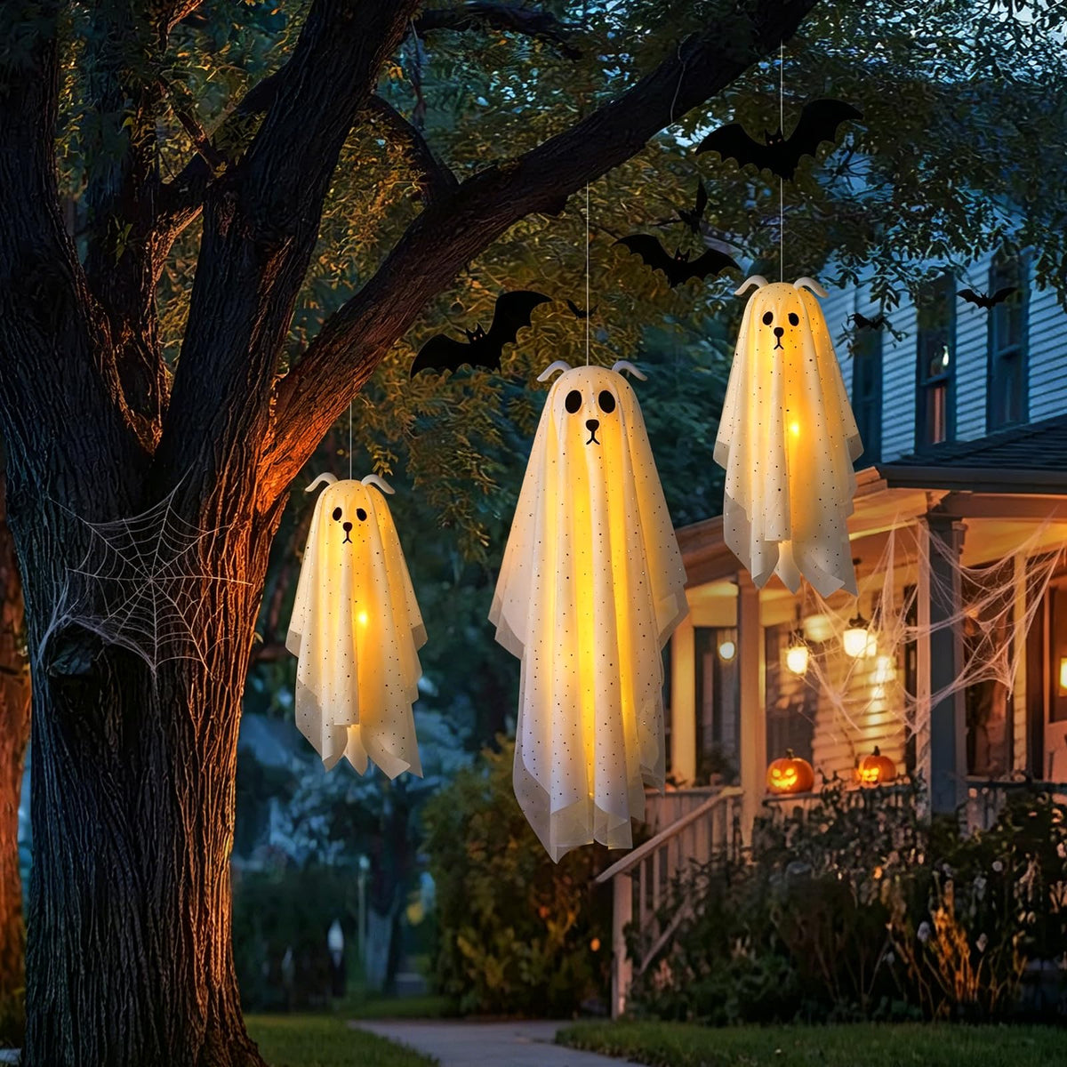 Halloween Decoraties Buiten, 2 Pack Verlichte Hond Geest Hangdecor