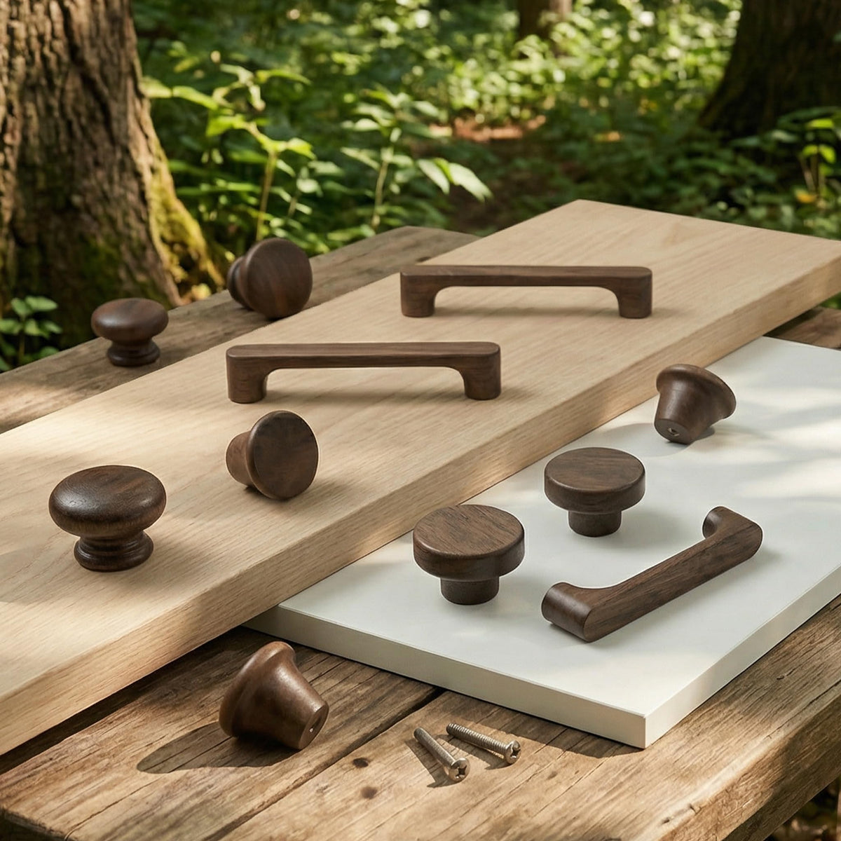 LinkMejor Mid Century Modern Walnut Mushroom Knobs for Cabinet,Drawer,Dresser (1.38" Mushroom Knobs, 6 pcs)