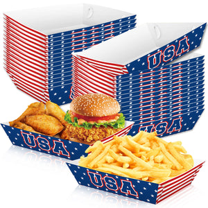 50 Pcs 4th of July 250th Anniversary Snack Trays – レッド・ホワイト・ブルー USA国旗 一時使用食器トレイ・独立記念日パーティー、バーベキュー、ピクニック、愛国祝賀イベント用