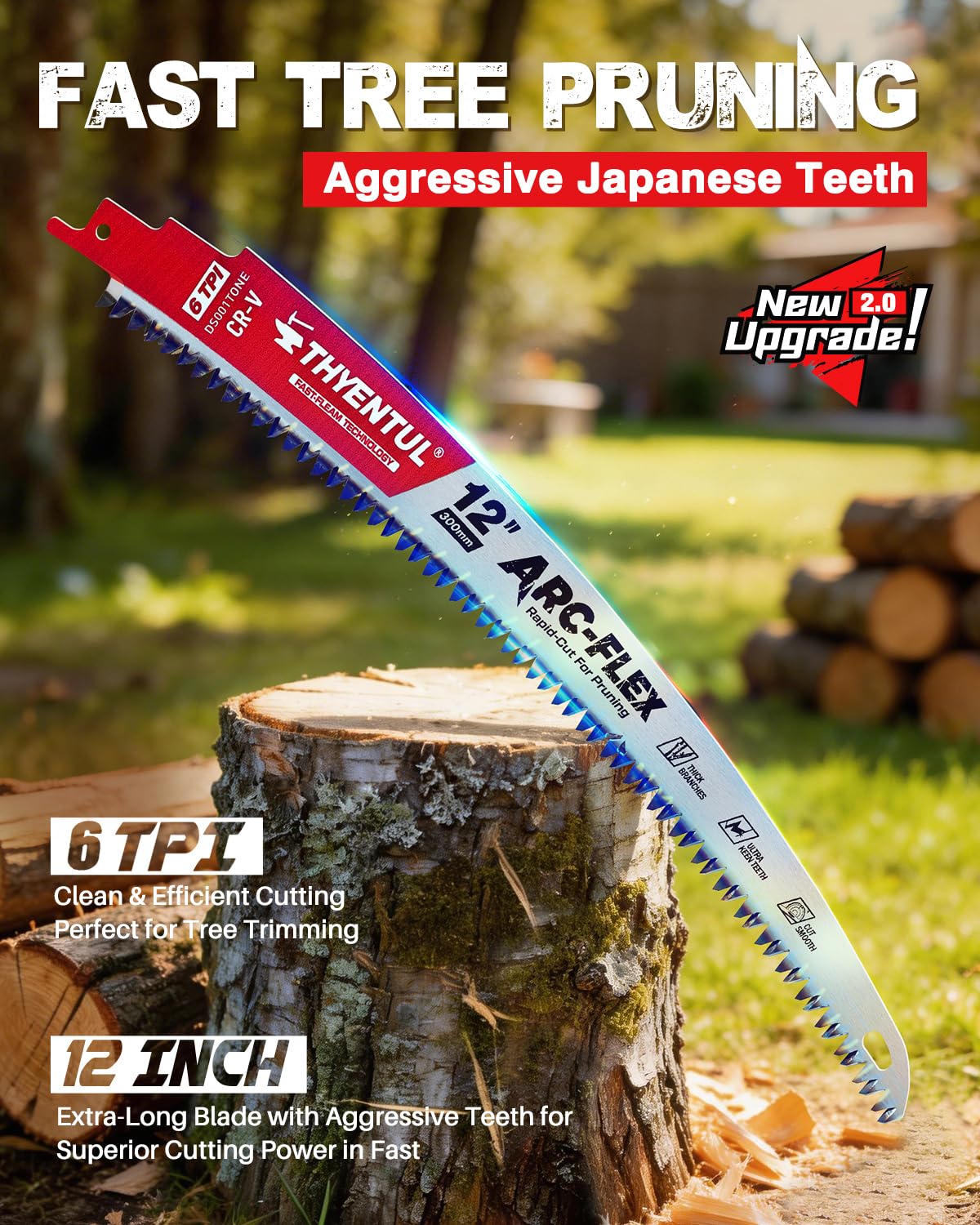 LinkMejor 12 Inch Japanese Teeth Reciprocating Saw Blade,6TPI Arc Edge Sawzall Blades for Trees, Hardened Teeth,Fast Cutting for Tree Trimming, Wood Cutting, 5 Pack