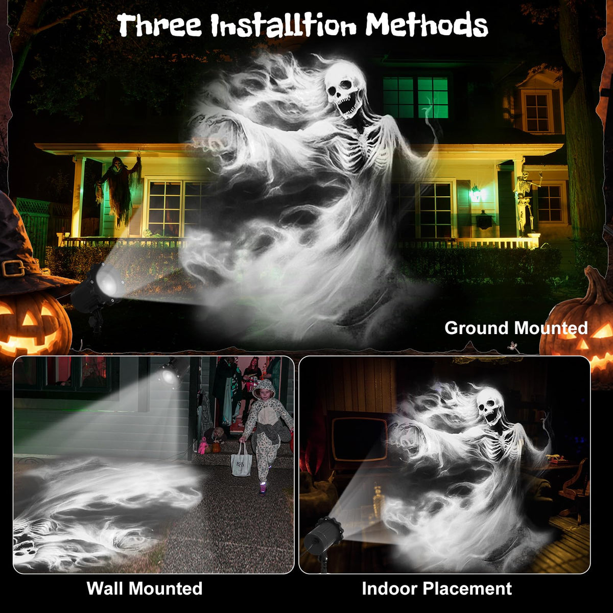 LinkMejor Halloween Projektorlys, udendne spookhvegter, hvitt