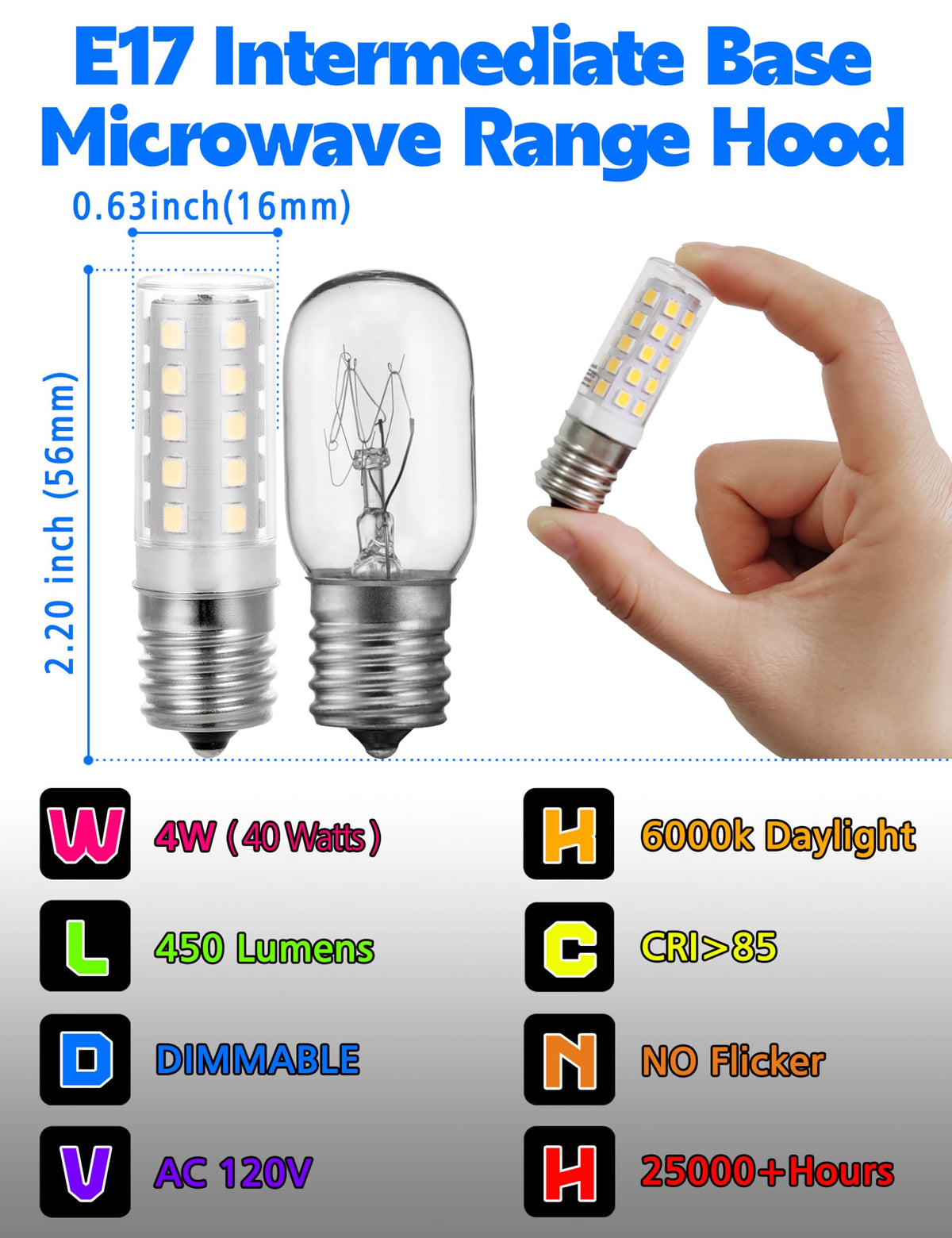 E17 LED regulowany pod maską żarówka mikrofalowa, 40W ekwiwalent, 6000K biały