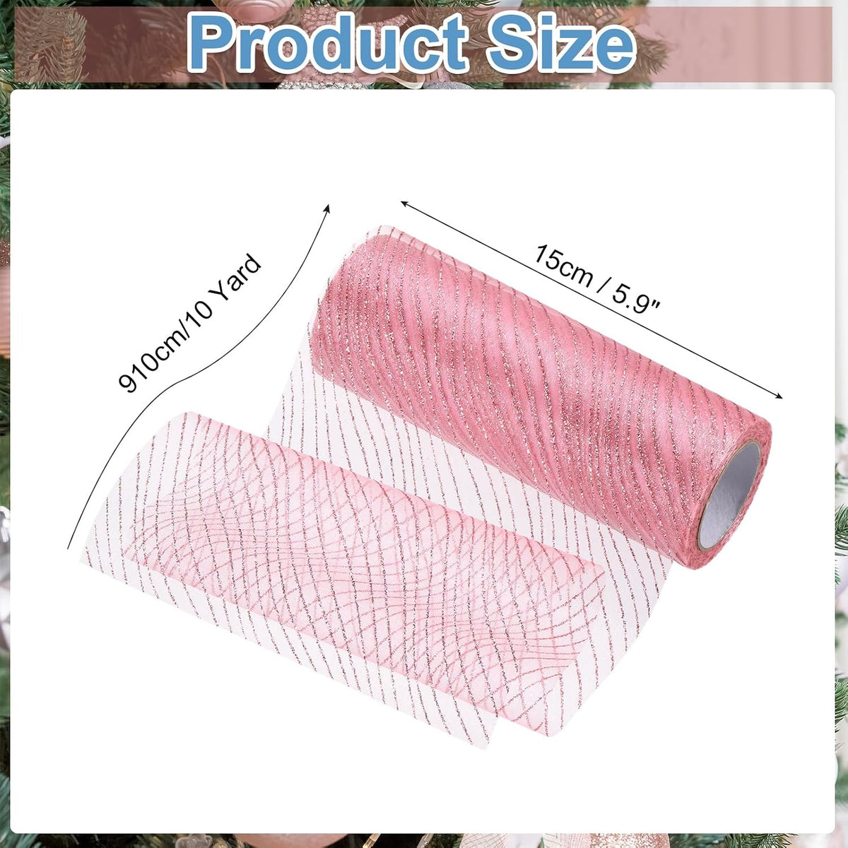 Glitters Mesh Ribbon, 6" x 10 Yards Sheer Glitters Yarn Ribbon Nylon Decorative Metallic Foil Wave Mesh Ribbon Rolls for Christmas Trees, Wreaths, Garlands(Pink Brown)