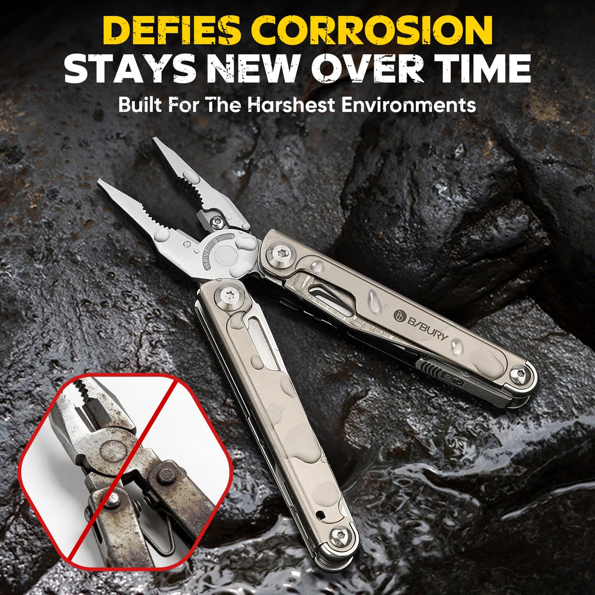 LinkMejor Titanium Alloy Multitool z nożem Damaszku i nożyczkami, BI2049TI