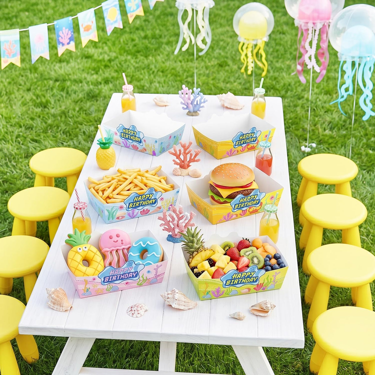 32pcs Yellow Sponge Party Disposable Serving Tray Cartoon Sponge Decoration