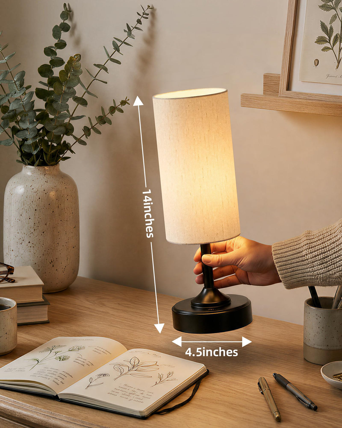 LinkMejor Cordless Table Lamp, Small Dimmable Bedside lamp with Timer