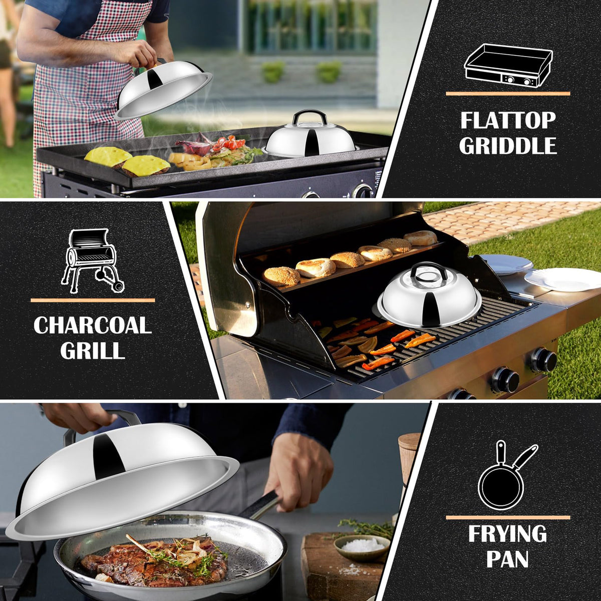 11.5” Griddle Besprenkelkap, LinkMejor 2Pcs Smeltdome Barbecue Hulpmiddel Setten
