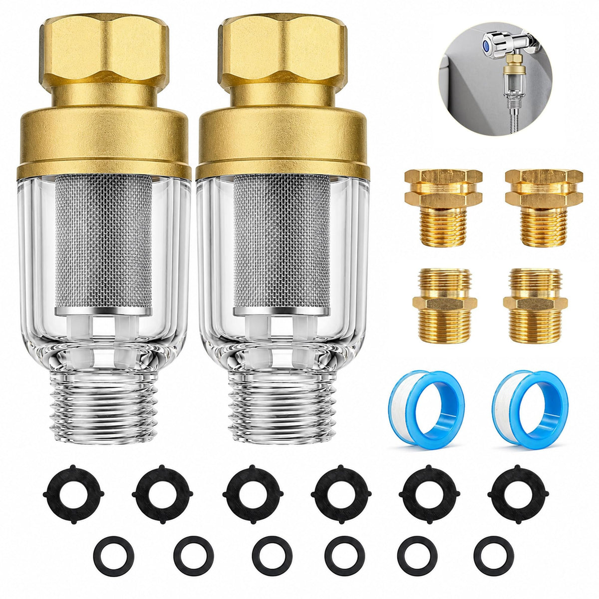 Washing Machine Inline Water Filter, Brass Sediment Filter 2 Pack