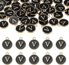 LinkMejor 52pcs Letter Charm, Enamel Letter Pendants, Alphabet V Pendants Double Sided Beads Charm for DIY Bracelet Necklace Pendants Earring Jewelry, Black