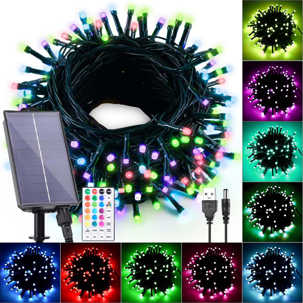 Solar String Lights Outdoor Waterproof 40Ft Color Changing with Remote