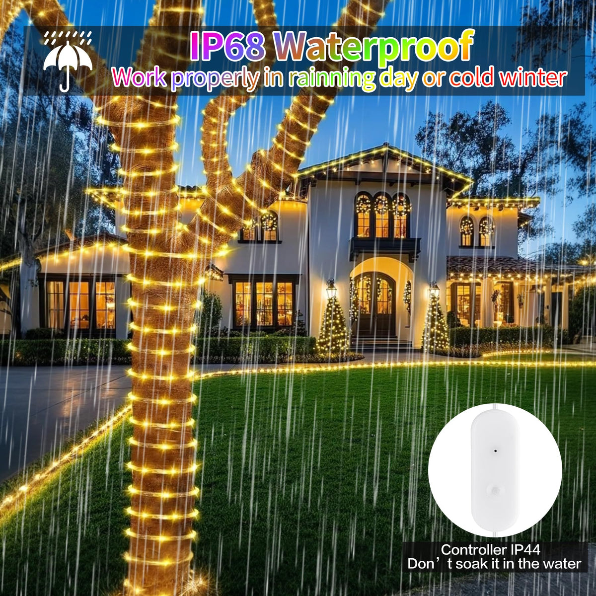 LinkMejor 99ft LED Şerit Işıklar, APP ve Uzaktan Kumanda ile Dışarıda Renk Değiştirmek İçin