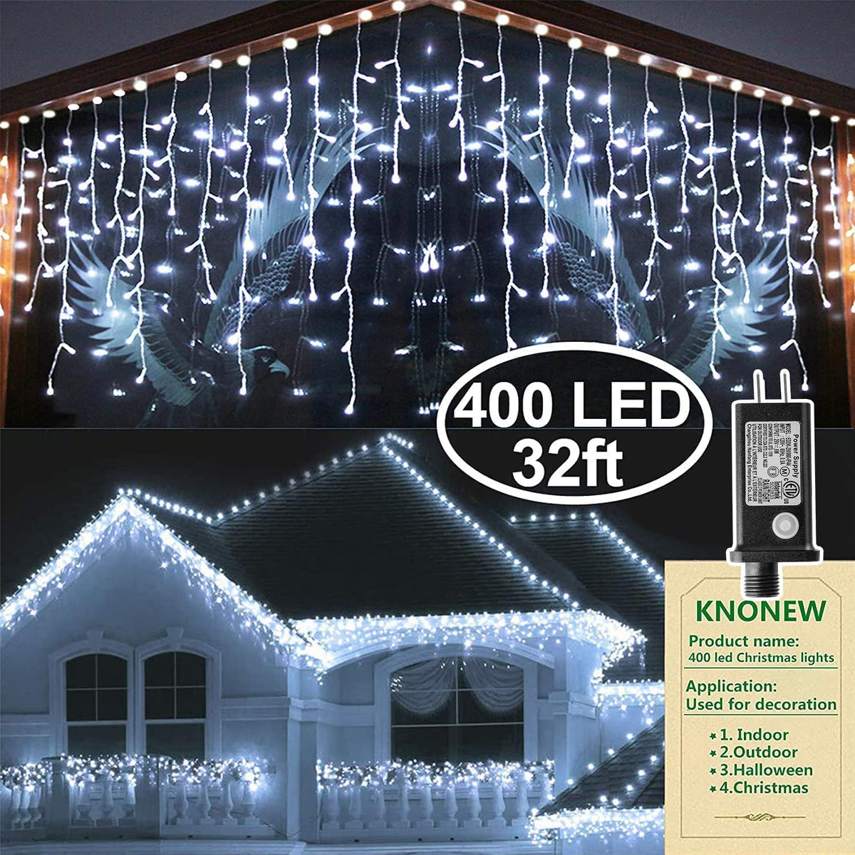 LinkMejor Luminisuri de Crăciun Decor Exterior 33FT 400 LED Lumină Interioară Conectabilă