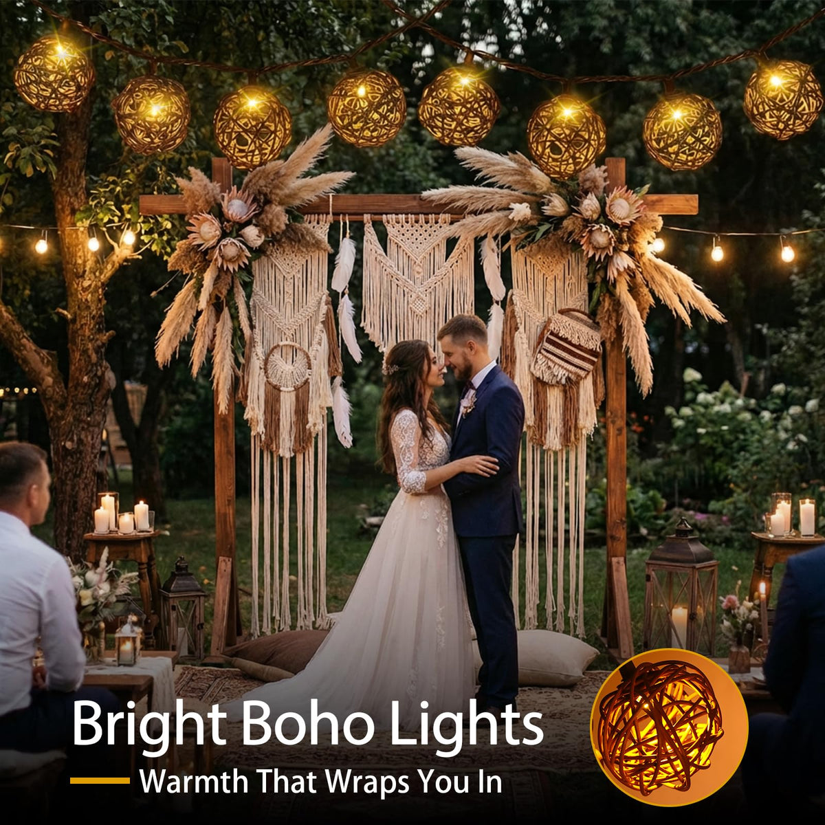 LinkMejor Luces de Cadena de Jardín, 10FT Luces de Farol de Rattan Conectables