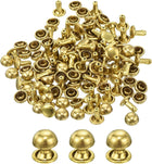 60 Set Round Studs Rivet, 6x6mm Brass Mushroom Shape Leather Rivet, Button Rivets Fastener for Leather Belt Wallet Handbag Leather Craft DIY Decoration (Gold)
