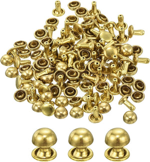 60 Set Round Studs Rivet, 6x6mm Brass Mushroom Shape Leather Rivet, Button Rivets Fastener for Leather Belt Wallet Handbag Leather Craft DIY Decoration (Gold)