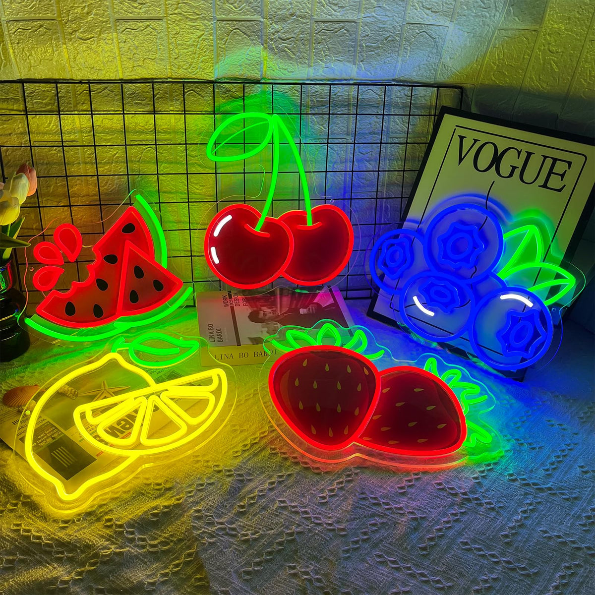 Segnaletta Neon di Ciliegia per Decorazione da Muro, Luci Neon di Ciliegia Stampate Rosse Regolabile