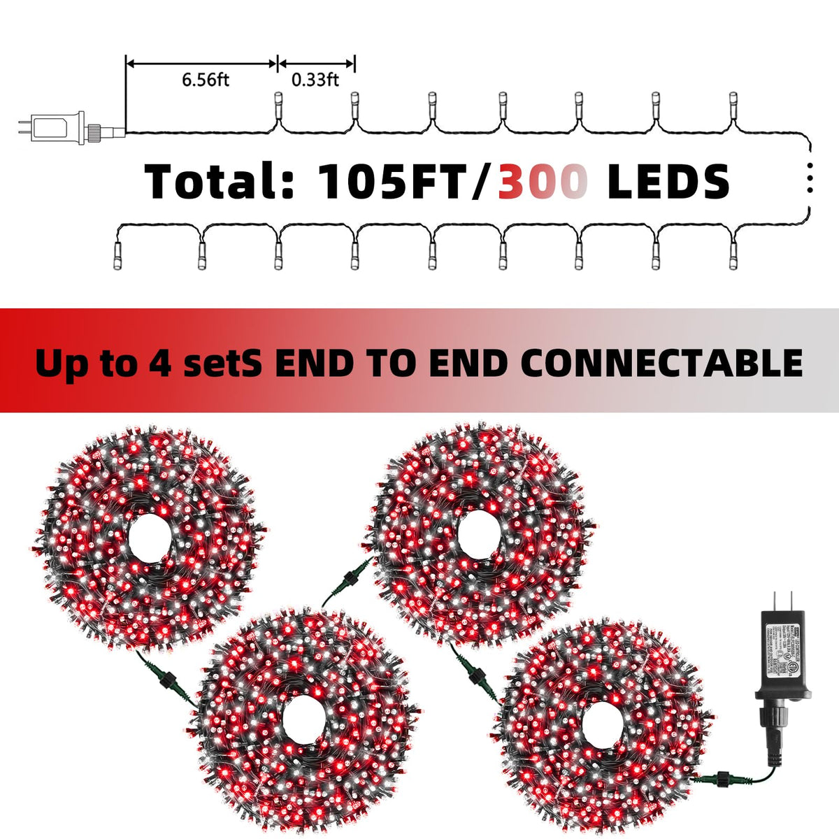 Lumière de Noël LinkMejor, 105ft 300 LED Arbre de Noël Lumière String