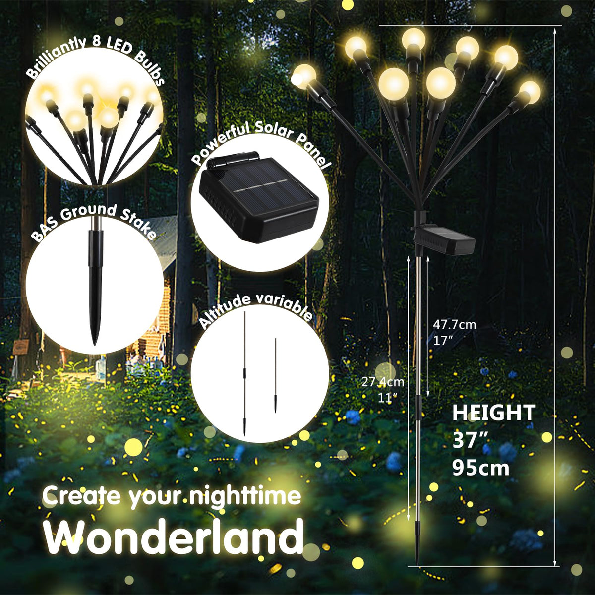4 Pack Zonnevliegverlichting Buiten, 8 Modus Aanpasbare Hoogte Schommelend, IP65