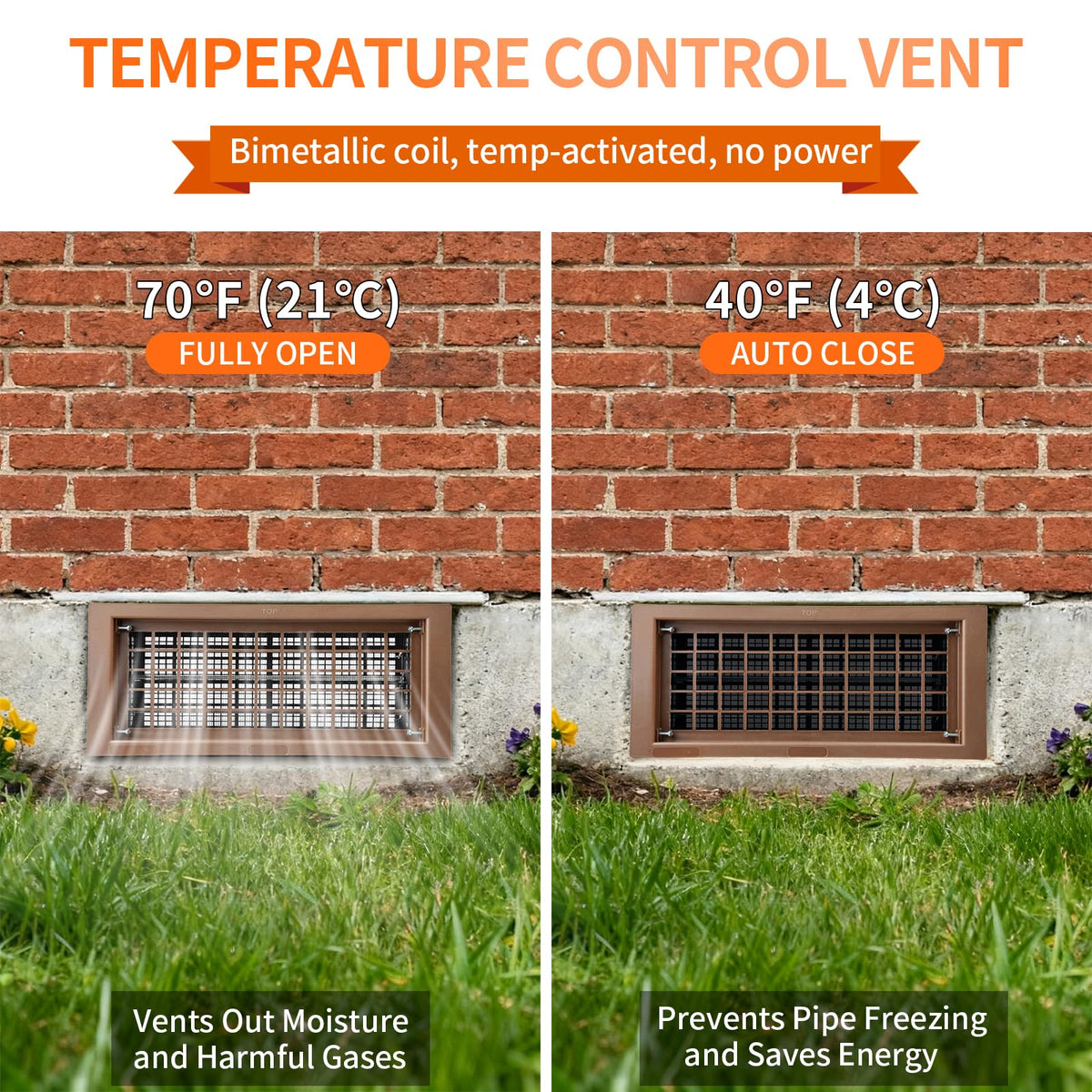 LinkMejor Crawl Space Foundation Vent Cover Automatic 8x16 Inch, Brown 2 Pack