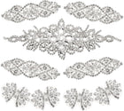 Crystal Rhinestone Applique, 9Pcs Handmade Hot Fix Applique for Bridal Wedding Dress Belt Shoes Decoration, Silver