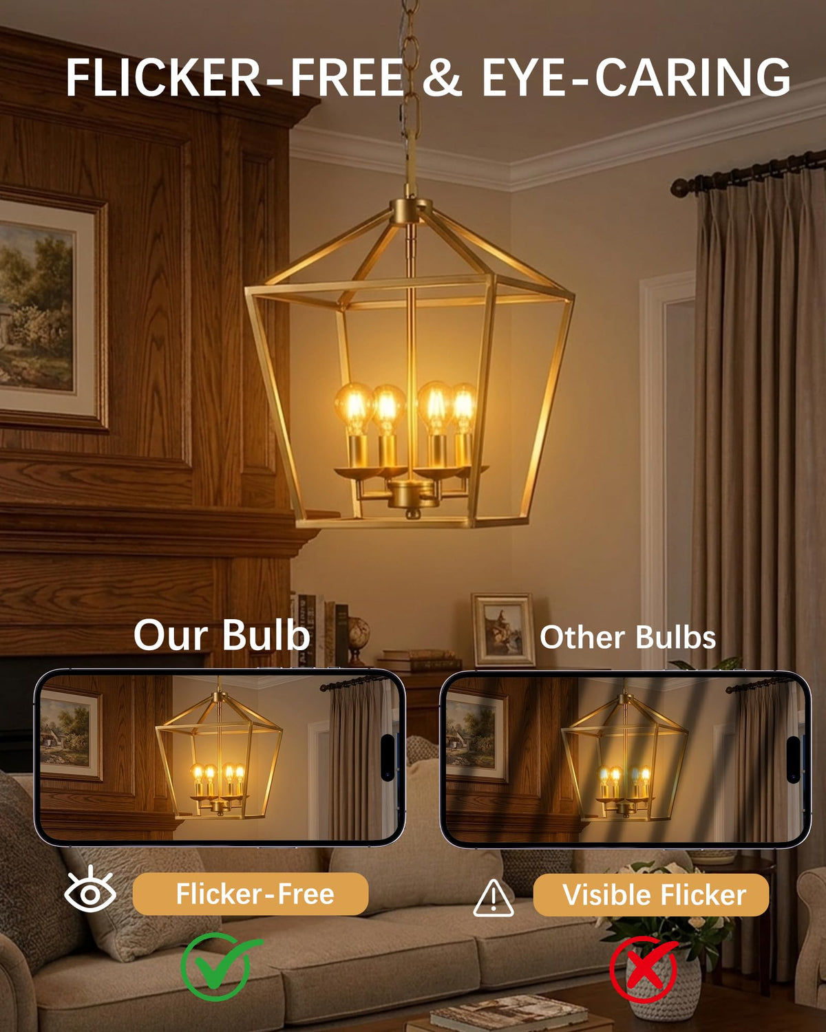 Amber Globe Chandelier LED Bulbs, Dimmable E12 Candelabra 60 Watt 6 Pack
