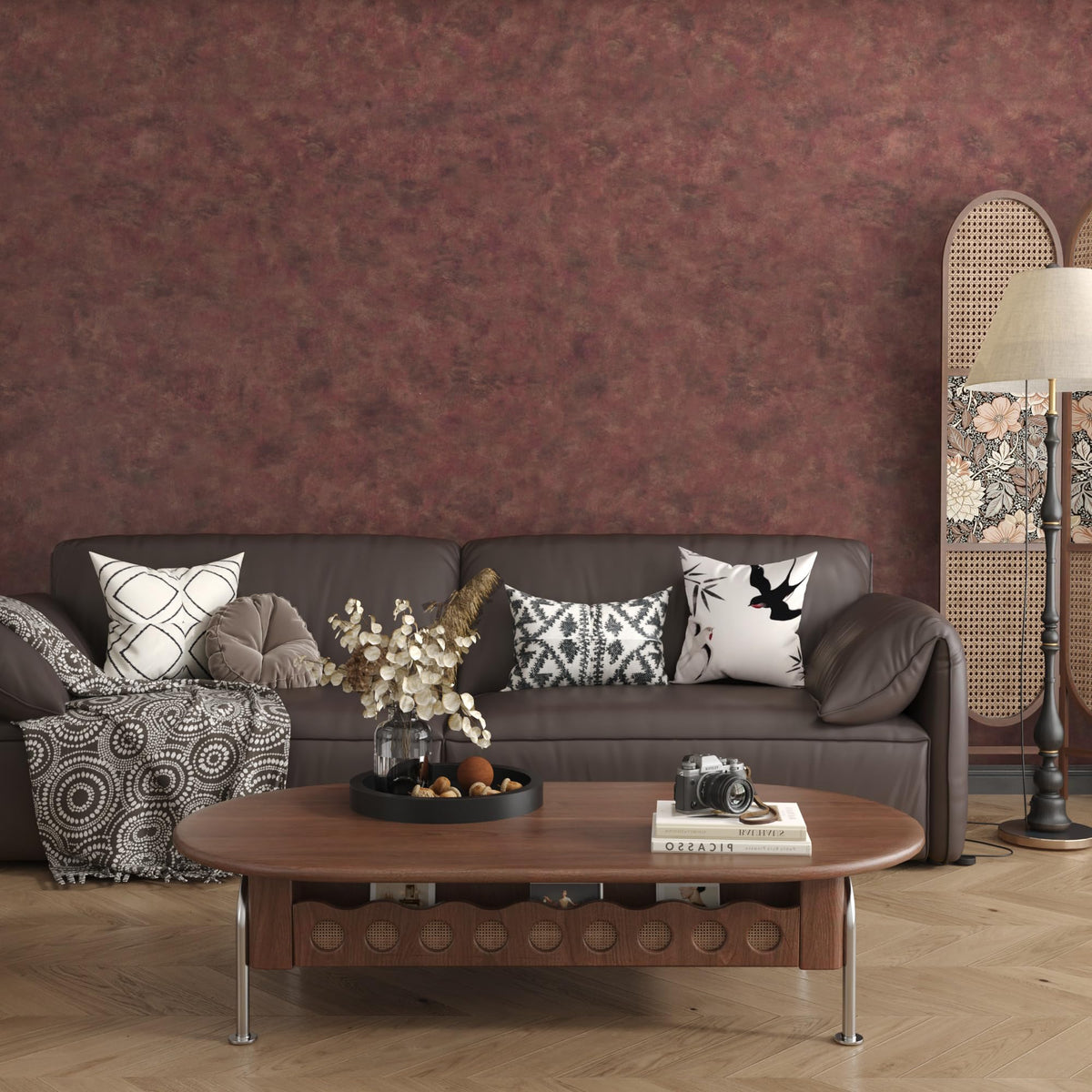 LinkMejor 16"×197" Red Rusty Concrete Wallpaper Peel and Stick Luxury Metallic Industrial Cement Contact Paper Waterproof 3D Textured Adhesive Vinyl Wrap for Countertops Bedroom Living Room Office