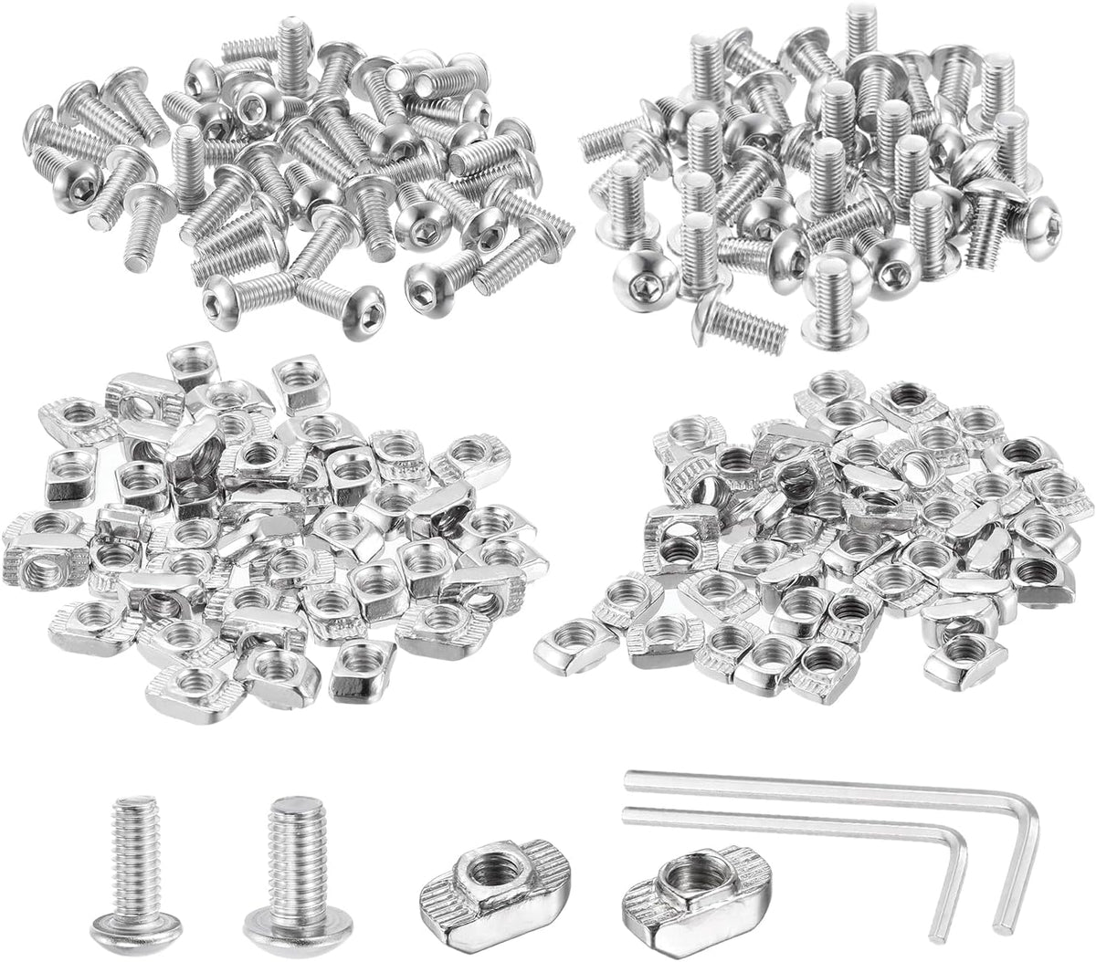 M4/M5 202Pcs T Nuts Sliding T Slot Nut T-Nuts Hammer Head Screws Assortment Kit with Screws and 2 Wrenches for 2020 Series Aluminum Profile