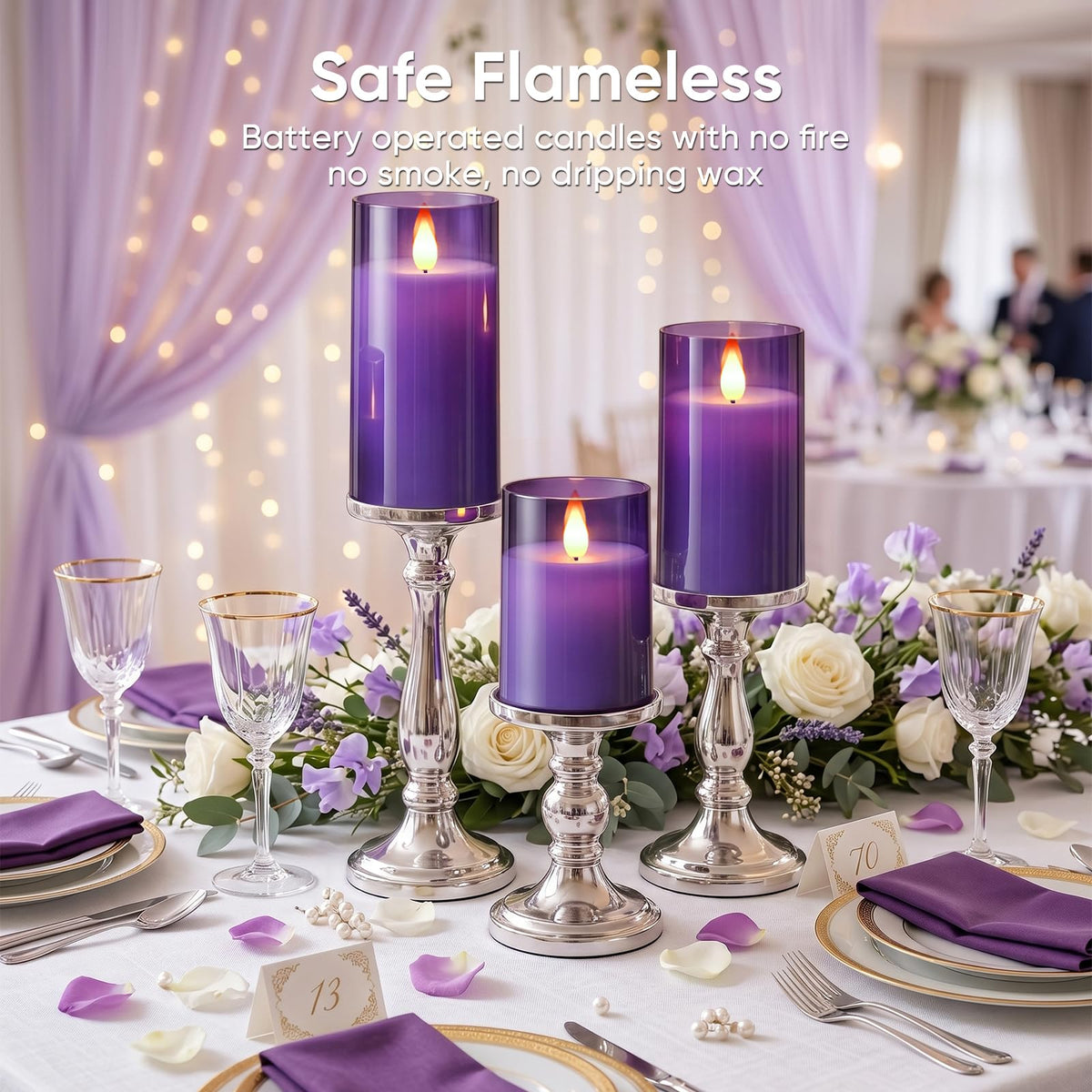 LinkMejor Candele Senza Fiamma Viola, Candele a LED a Pilotaggio Remoto con Timer, Candele Finte in Acrilico Viola, Candele Decorative per Casa, Matrimonio, Festa di Halloween, Set da 3
