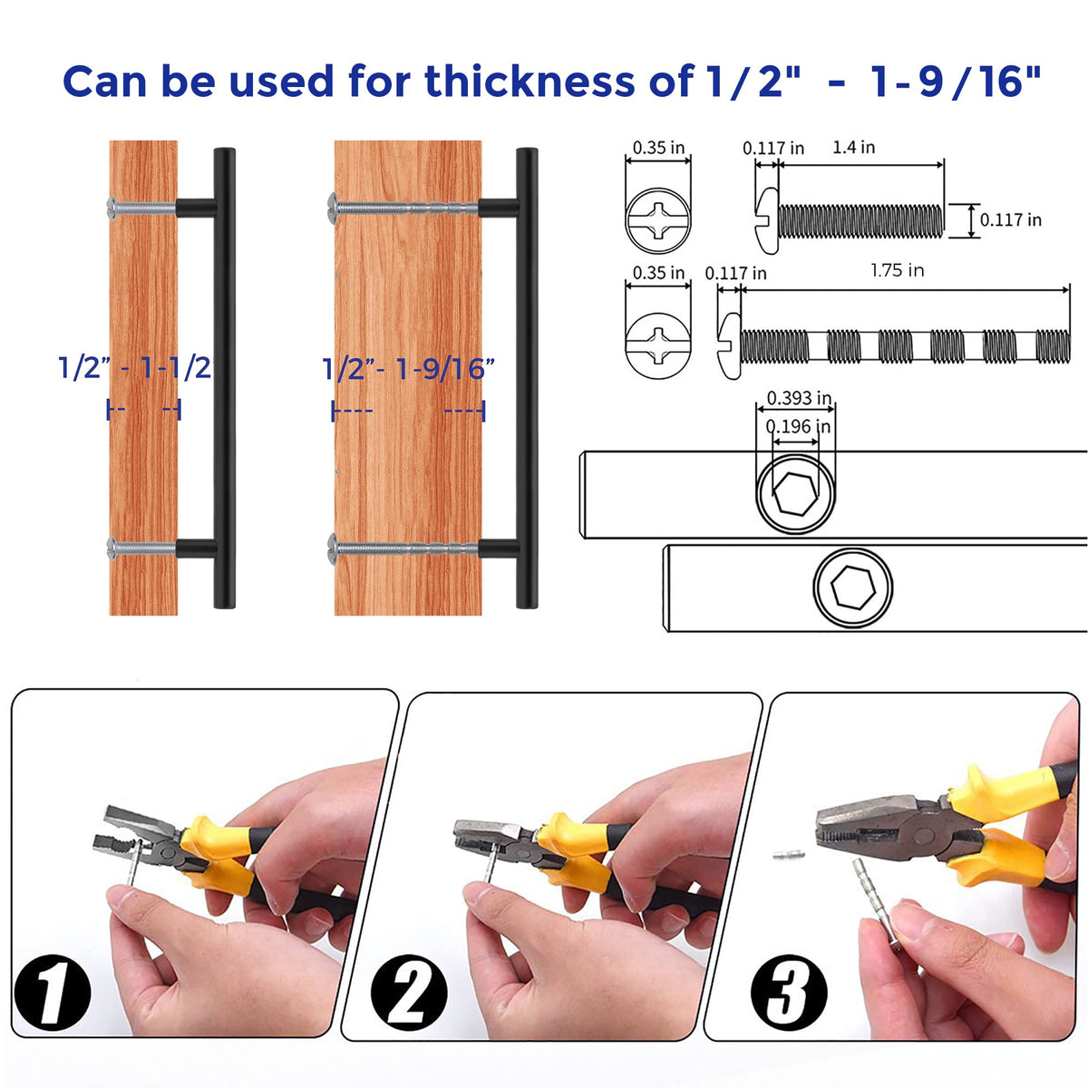 LinkMejor Schrankgriffe, 10" Länge, 7-1/2" Lochmittelpunkt, Mattschwarz, 5er Pack
