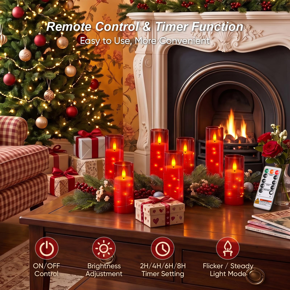 LinkMejor 7 Pack Flameless Battery Operated Pillar Candles with Remote Timer