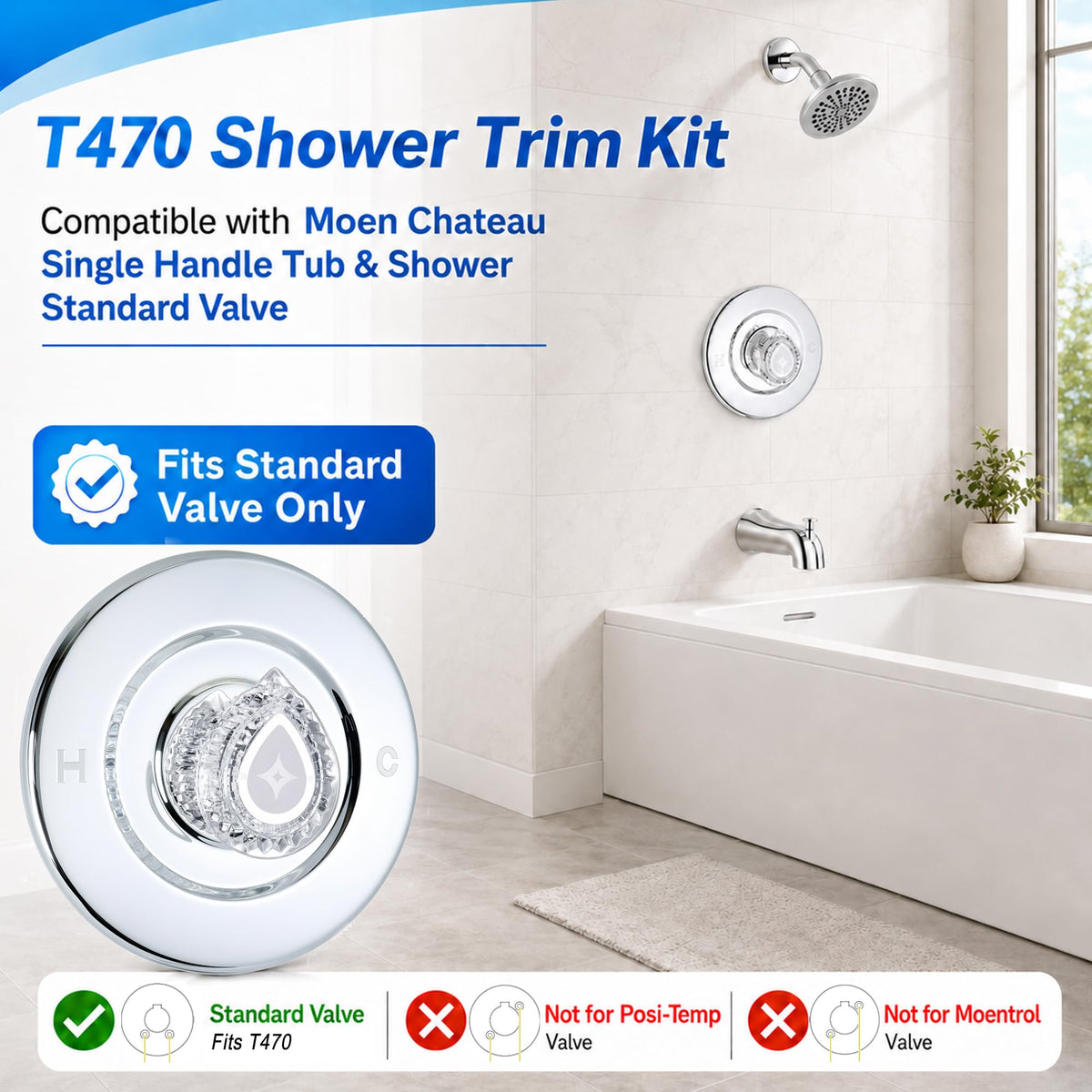Badekar Trim Kit Kompatibel med Moen T470 Chateau Badekar Trim(Krom)