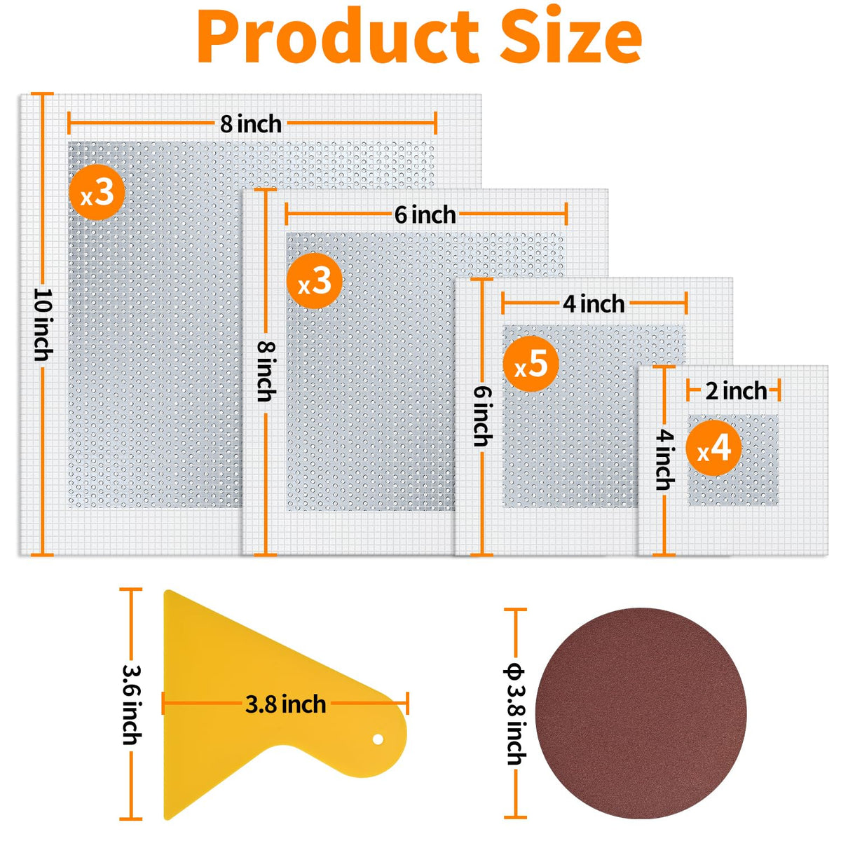 Wall Repair Patch Kit, 15 Pieces Aluminum Self-Adhesive Mesh Repair Patches for Drywall, Multiple Large Small Sizes 2/4/6/8 Inch Drywall Hole Repair Kit, Permanently Repairs Damaged Walls and Ceilings