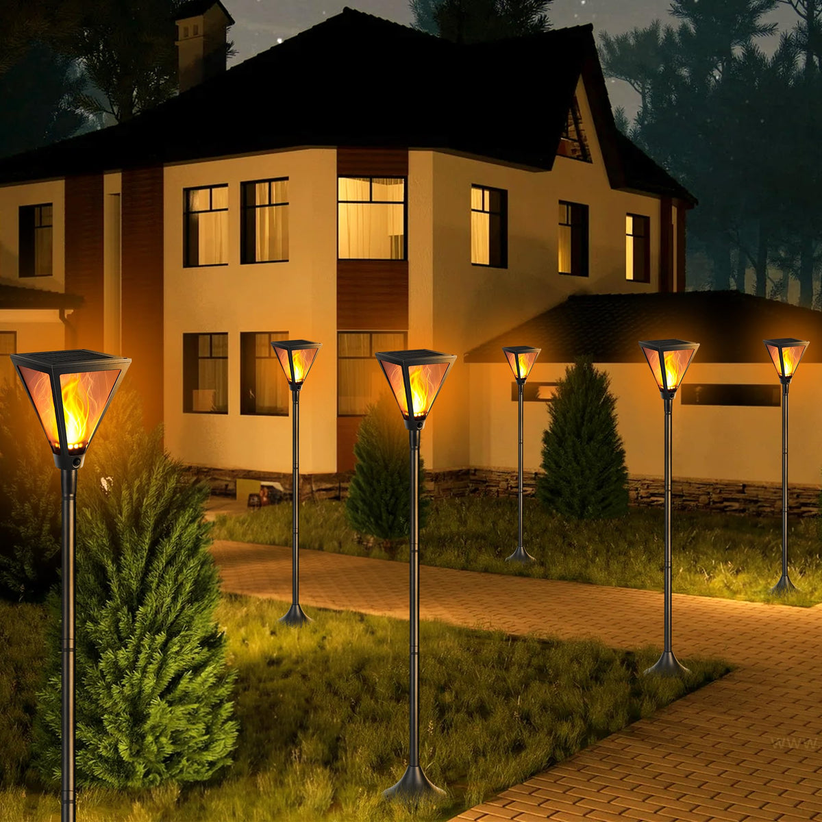 LinkMejor 2 Pack 55in Solar Flame Post Lights Outdoor Landscape Pathway Lamp