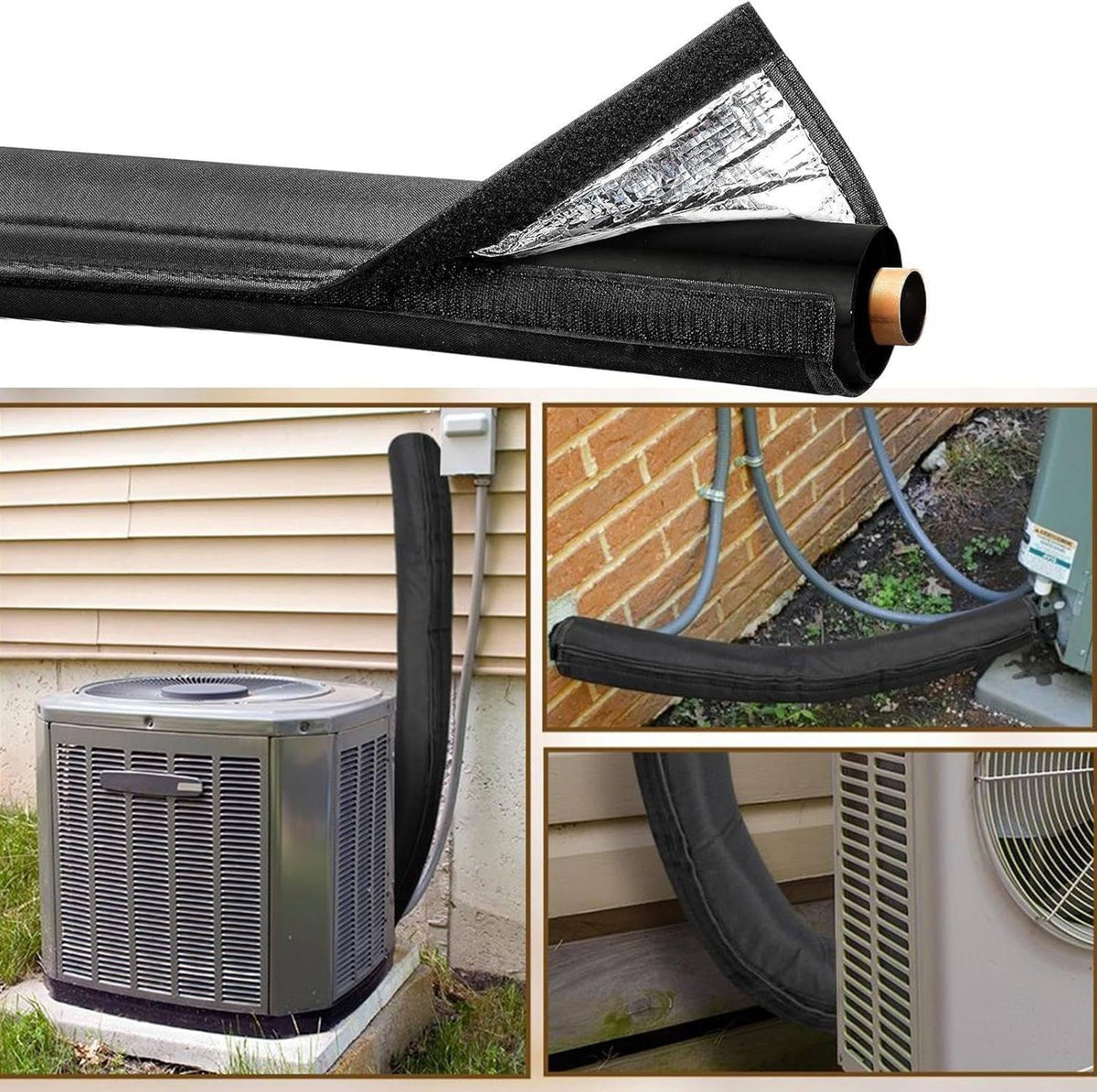 3-ชั้น การลอยหุ้มท่อทองเหลือง HVAC, 72" x 10.2", 2.5" กว้าง, สีดำ