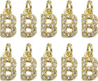 LinkMejor Rhinestone Letter Charm, 10pcs Crystal Zirconia Copper Alphabet B Pendants Slider Letter Charm for Wristbands Bracelets Necklace Jewelry Earring DIY Craft, Gold