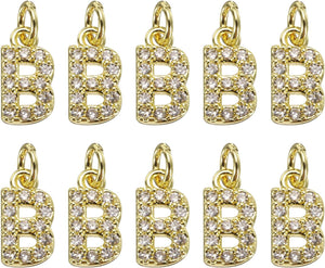 Rhinestone Letter Charm, 10pcs Crystal Zirconia Copper Alphabet B Pendants Slider Letter Charm for Wristbands Bracelets Necklace Jewelry Earring DIY Craft, Gold