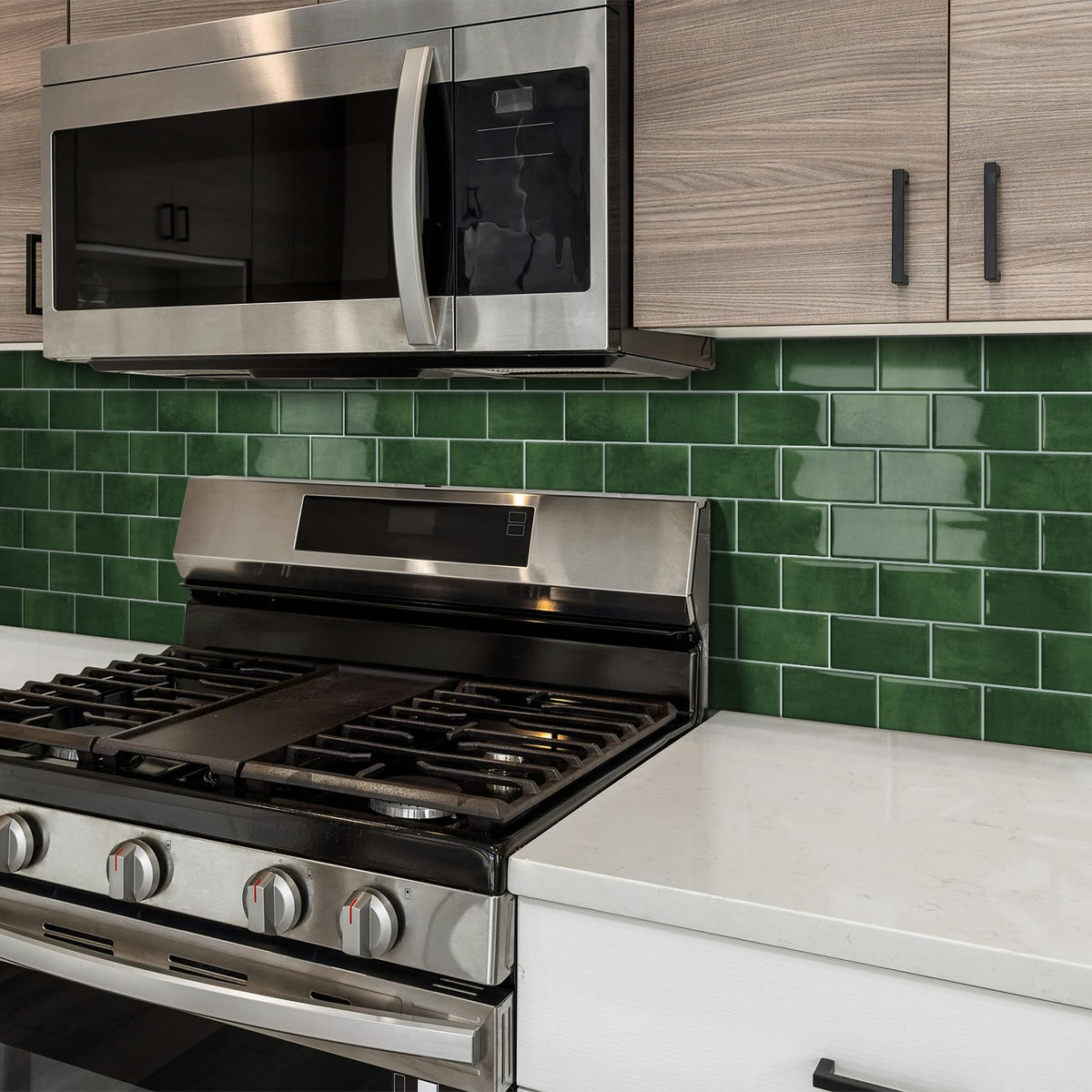 Losa de azulejos LinkMejor Green Peel and Stick para cocina, 10 piezas