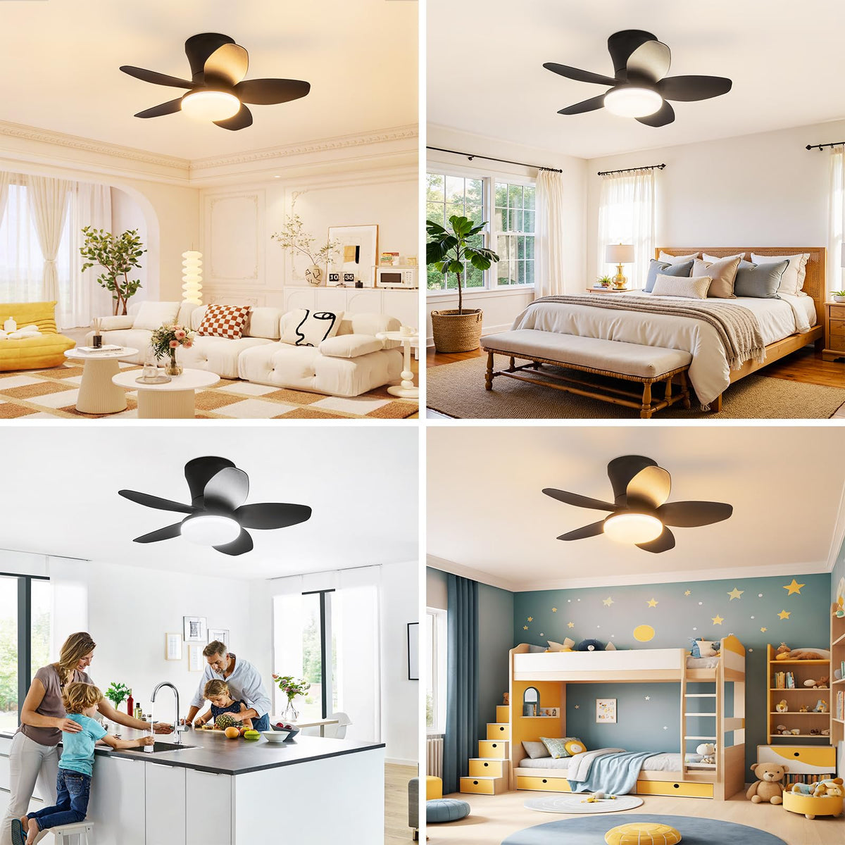 Ventilateur de plafond avec lumière, 25 pouces 5 pâles monté en flush avec télécommande