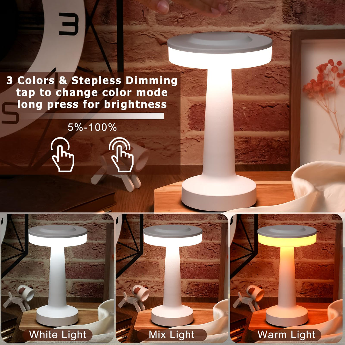 LinkMejor 1 Pz Lampada da Tavolo LED Senza Filo da Bulk Ricaricabile, Bianca