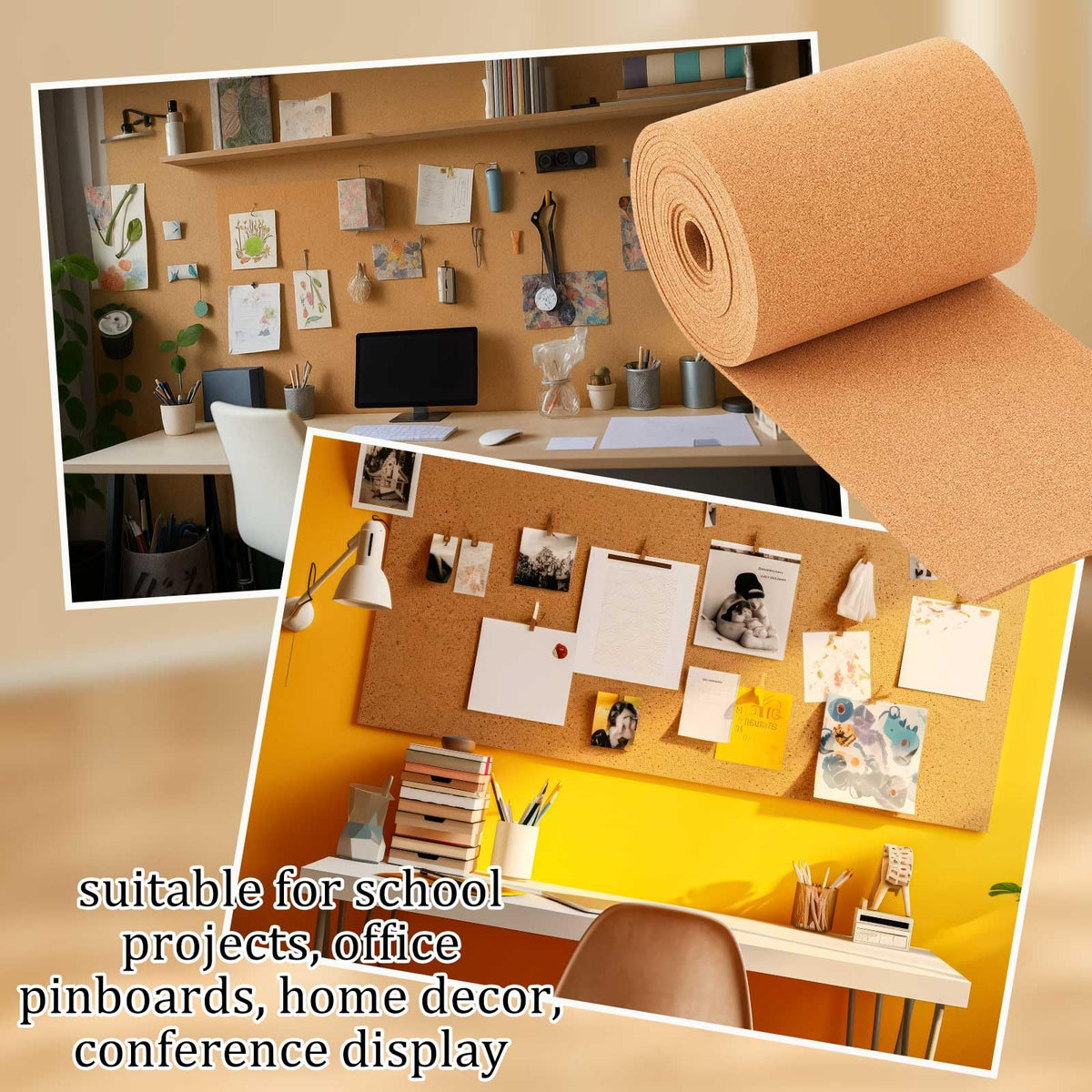 LinkMejor 12in x 10ft Multi-Purpose Cork Board Roll for Walls, 1/4" Thick