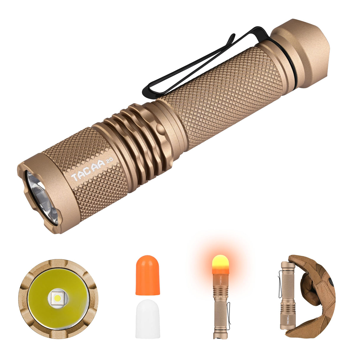 TAC AA 2.0 Penyedot EDC AA, 900 Lumen Tinggi 360M Jarak Jauh Ultra