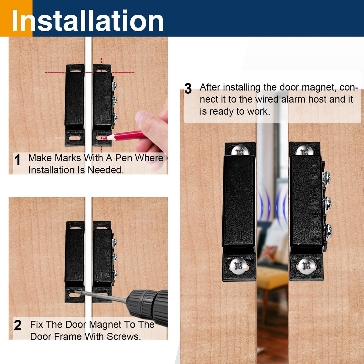 2 Pack Magnetic Reed Switch NC NO, Wired Door Window Contact Sensor, Black