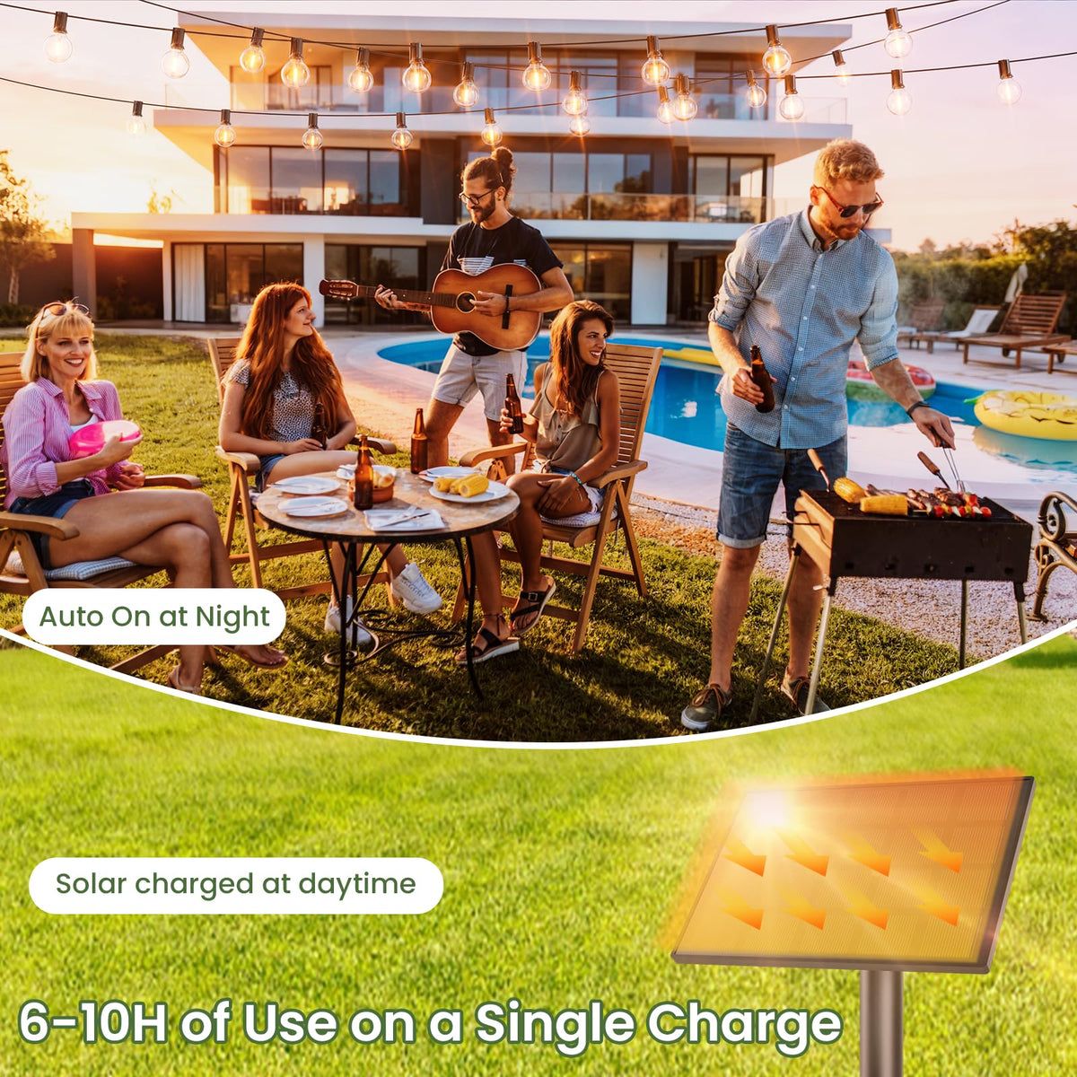 Luces de cuerda solares al aire libre impermeables LED 50 FT, regulables a distancia LinkMejor